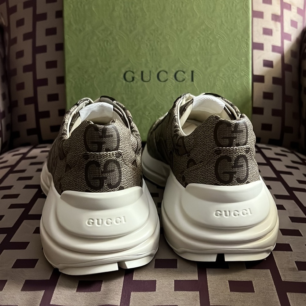 Gucci 100 GG supreme Jumbo monogram leather canvas rhyton sneakers NEW - Picture 5 of 9